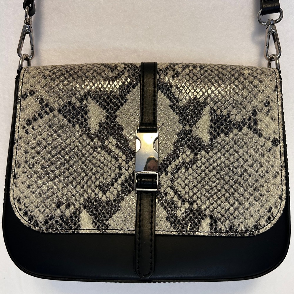Valentina Fiore Genuine Leather Snake Embossed Crossbody Bag Made in Italy